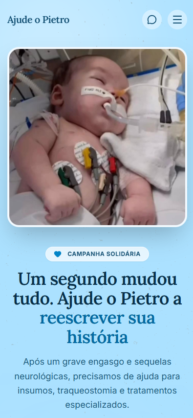 Pietro internado recebendo cuidados médicos